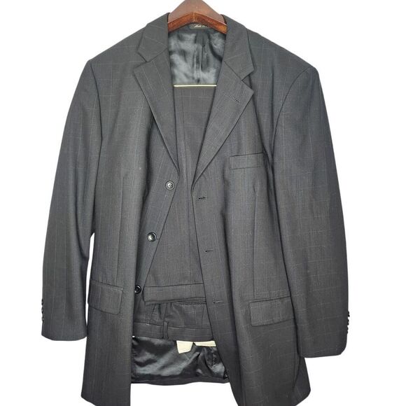 Zino Suit Men's Coat and Pants Dark Gray Blue Pinstripes Wool Made in Italy‎